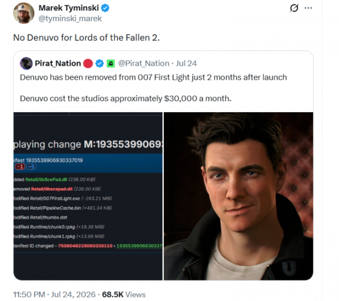 Разработчики Lords of the Fallen 2 официально подтвердили, что в игре не будет Denuvo
Разработчики Lords of the Fallen 2 официально подтвердили, что в игре не будет Denuvo
